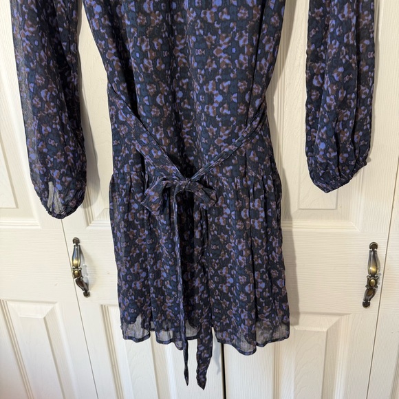 Evereve Women’s Size Large Hollis Black & Purple Chiffon Long Sleeve Dress - Picture 3 of 10